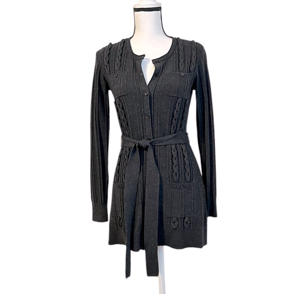 Beth Bowley Black Soft 100/ Wool Knit Cardigan with Belt
